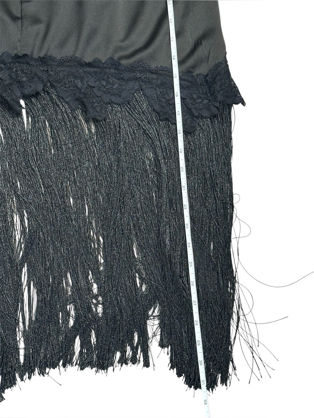 Nasty Gal Black Satin Fringe Hem Midi Skirt – Size US 4 / UK 8 Boho Festival - Picture 8 of 11